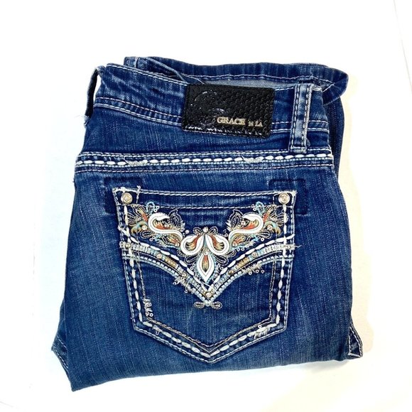 Grace in LA Women's Flared Denim Jeans Dark Washed - Size 30 - Picture 1 of 7